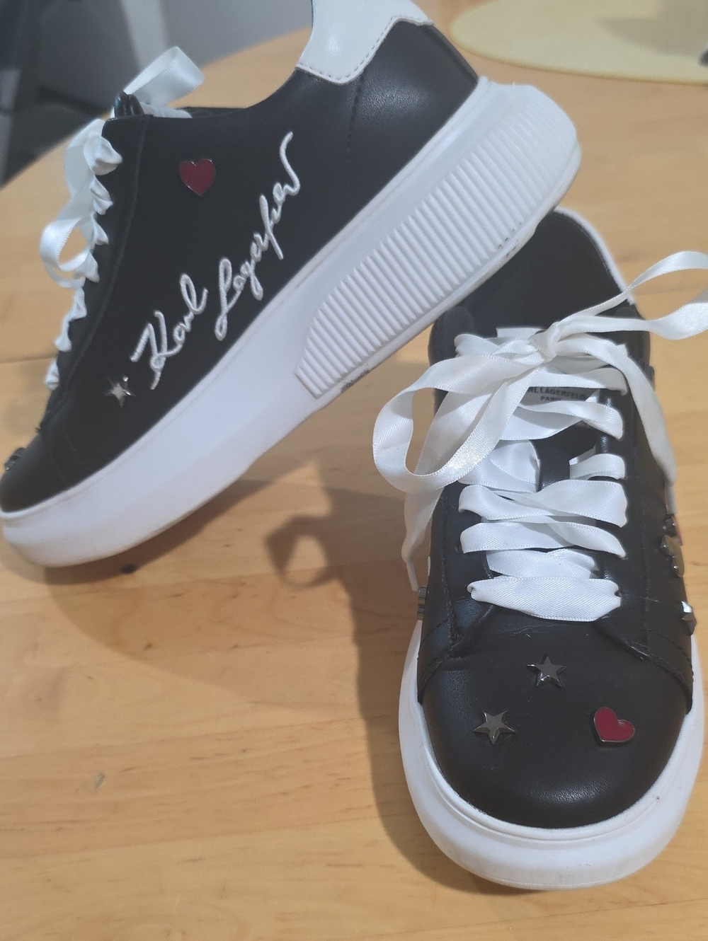 Karl Lagerfeld Black Sneakers with Red Heart & Silver Stars